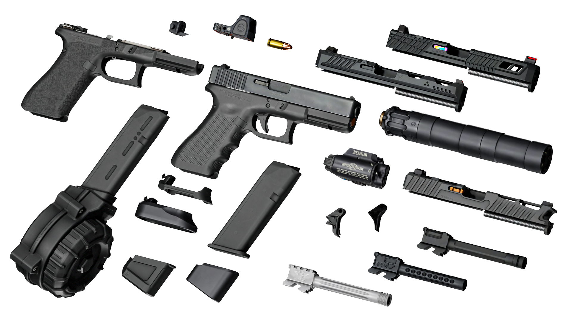 Glock 17 3D asset components preview